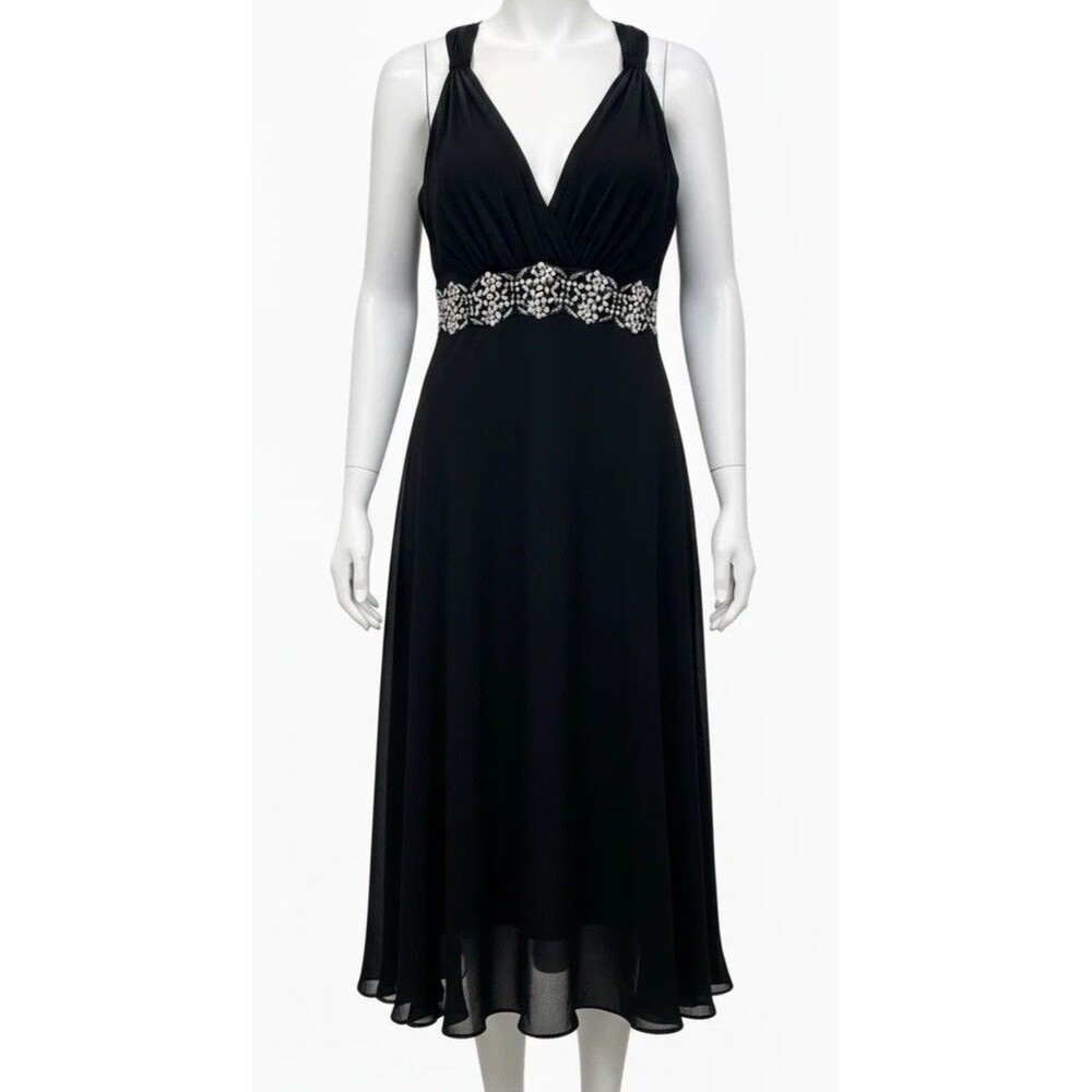 Jacques Vert Embellished Empire Chiffon Dress Size 12 Black Wedding Guest Prom